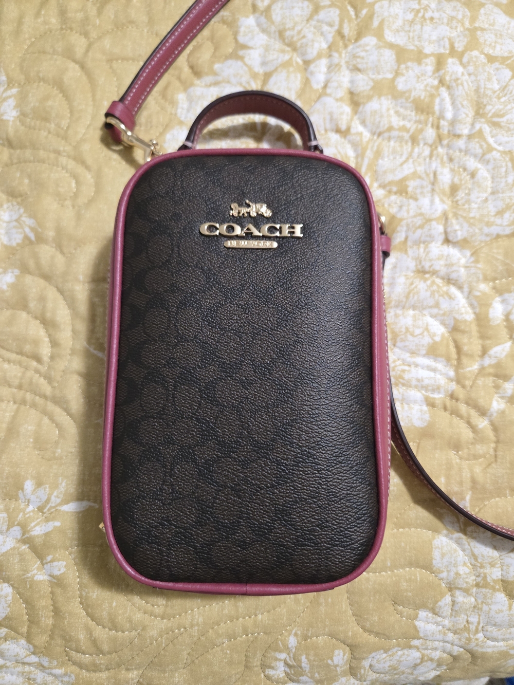 Coach Pink-Trim Signature Crossbody Phone Pouch